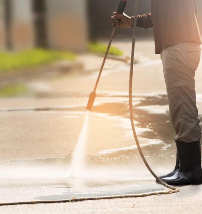 Parking lot striping on a commercial pavement area