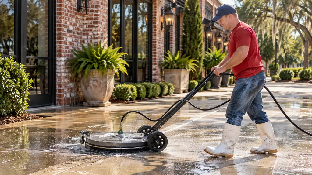 Generated illustration of Jimmy with professional exterior cleaning equipment in Louisiana